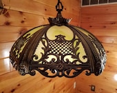 Restored Vintage Antique Brass Slag Glass Chandelier