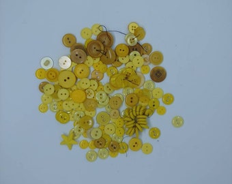 Over 100 buttons destash. Yellow assortment. Various sizes and hues. Junk journal. Sewing. Craft