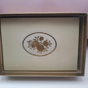 Gold embossed rose cards with envelopes. Pretty golden edging. Hallmark. 9 cards with 2 different style of envelopes. Vintage quality cards.