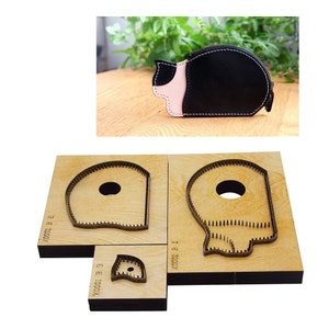 Set di fustelle per punzonatura in pelle personalizzate con cerniera per sacchetti di carte con gatti carini, un gruppo di gatti fai da te per sacchetti di monete in pelle, strumento per artigianato in pelle Kraft
