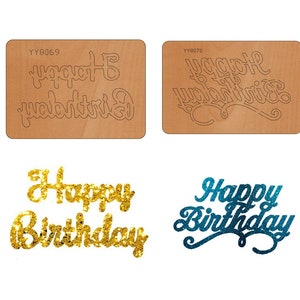 Feliz aniversário sizzix cortado, carta de corte de couro morrer, ferramentas diy artesanais molde de madeira, flor diy corte
