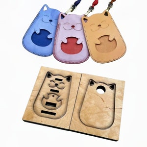 Mini paquet d'identification de chat ensemble de perforations en cuir, sac pour cartes de chat bricolage, moule de découpe en cuir, outil d'artisanat en cuir kraft