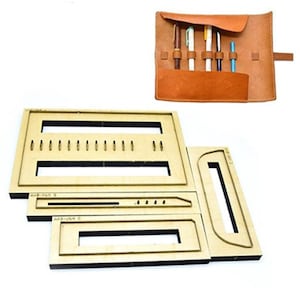 Ensemble de moules découpés et découpés en cuir pour trousse à crayons, sac à pinceaux de maquillage en rouleau fait main, matrice de perforation en cuir, outil kraft d'artisanat en cuir personnalisé