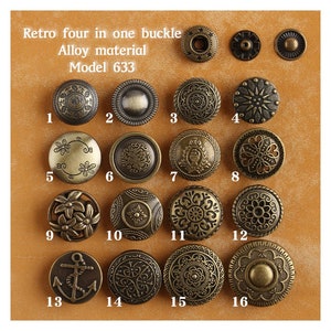 633 retrostil fyra-i-ett-spänne, handgjorda DIY-kläder i läderpatchwork, med pressade retro- och oregelbundna knappar