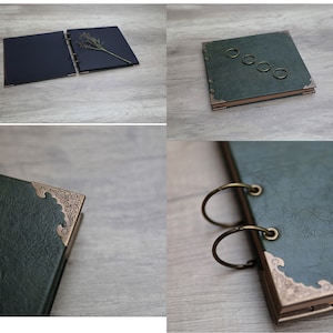 Ready to ship Custom engraving/printing cover Dark green Photo Album With Blank Kraft,Vintage Collection Scrapbook Album,Wedding Guest Book image 2