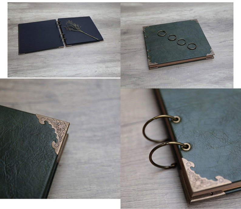 Ready to ship Custom engraving/printing cover Dark green Photo Album With Blank Kraft,Vintage Collection Scrapbook Album,Wedding Guest Book image 2