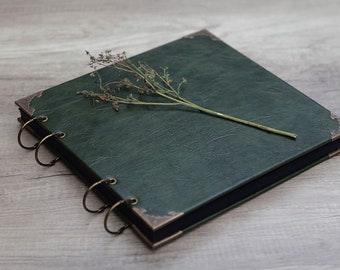 Ready to ship Custom engraving/printing cover Dark green Photo Album With Blank Kraft,Vintage Collection Scrapbook Album,Wedding Guest Book