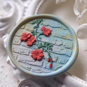 Sello de cera de enredadera de trompeta, sello de cera de flor para envolver regalos con mango de madera, sello de cera tridimensional en relieve, sellos personalizados