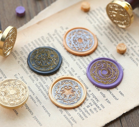 Kit Sigillo Di Cera 33 Pezzi In Scrigno Di Legno - Timbri Fiore Della Vita E Cubo Di Metatron - Vintage