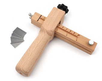 DIY Hand Cutting Tools,Adjustable Leather Craft Strap Belt Cutter,Precise Wooden Leather Strip Cutter with 5 Sharp Blades