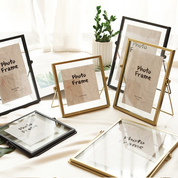 Family Picture Frame,Vintage Brass Photo Frame,DIY  Glass Frame for Dried flowers Display, Christmas Gift--Free replacement for damaged.