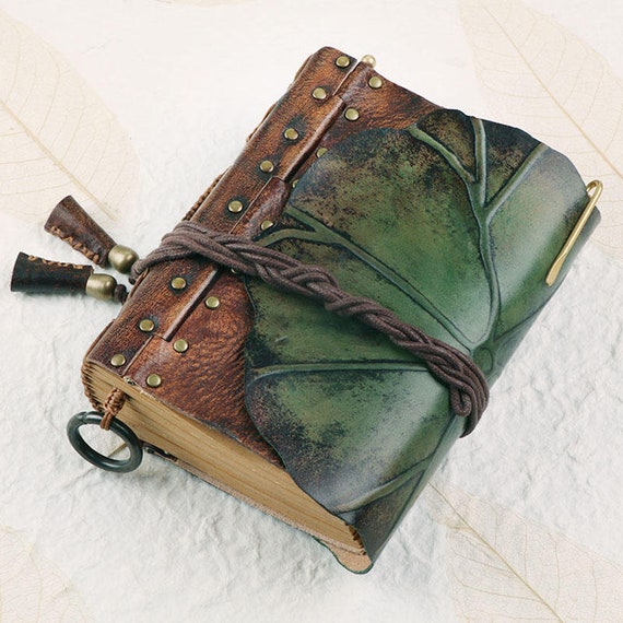 Lotus leaf genuine leather notebook, Advanced cowhide vintage handmade notebook,Thickened A5/A6 notebook Kraft Paper 480P