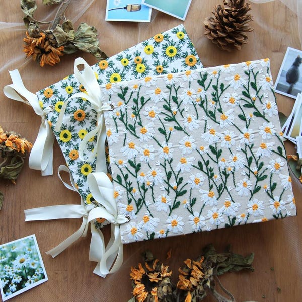 Personalization Vintage Floral Photo Scrapbook Album, Elegant Flower Memory Book, Handmade Fabric Covered Guest Book, Christmas gift album