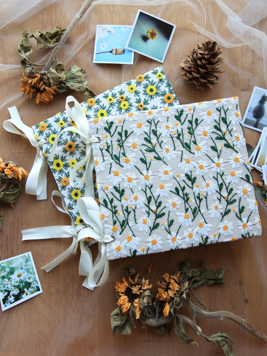 Personalization Vintage Floral Photo Scrapbook Album, Elegant Flower Memory Book, Handmade Fabric Covered Guest Book, Christmas gift album