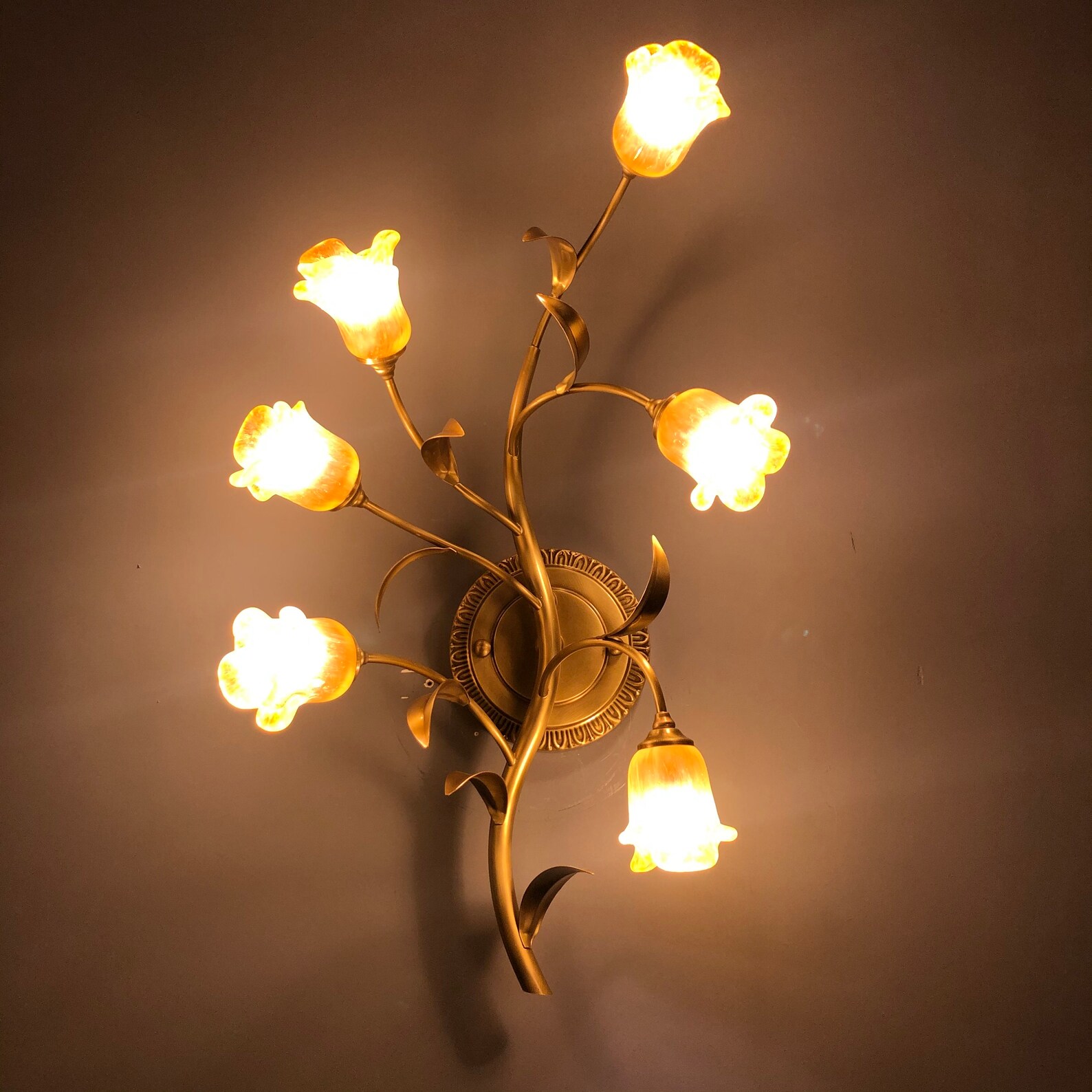 Vintage Brass Wall Sconce Light With Glass Tulip Flower Art Etsy