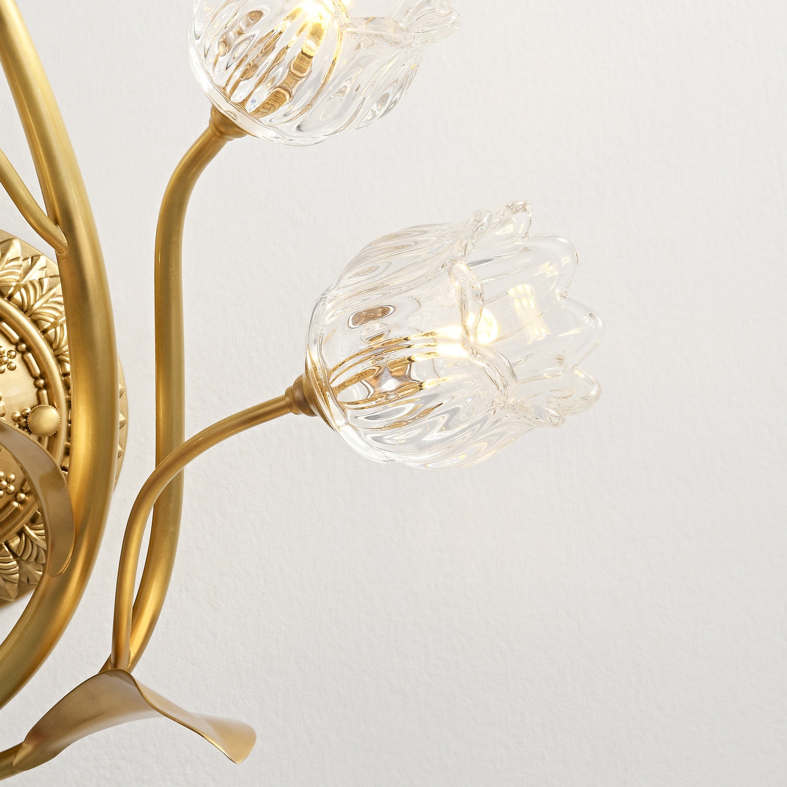 Glass Flower Wall Sconces Light With Brass Leaves and Base Etsy