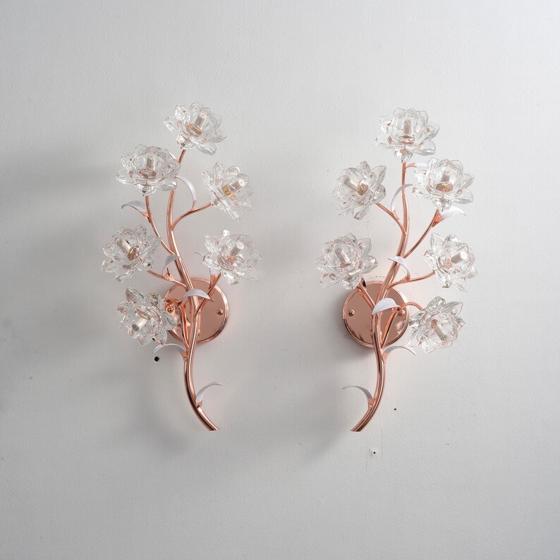 Lotus Flower Wall Sconces Brass Wall Lamp With Glass Lamp Etsy