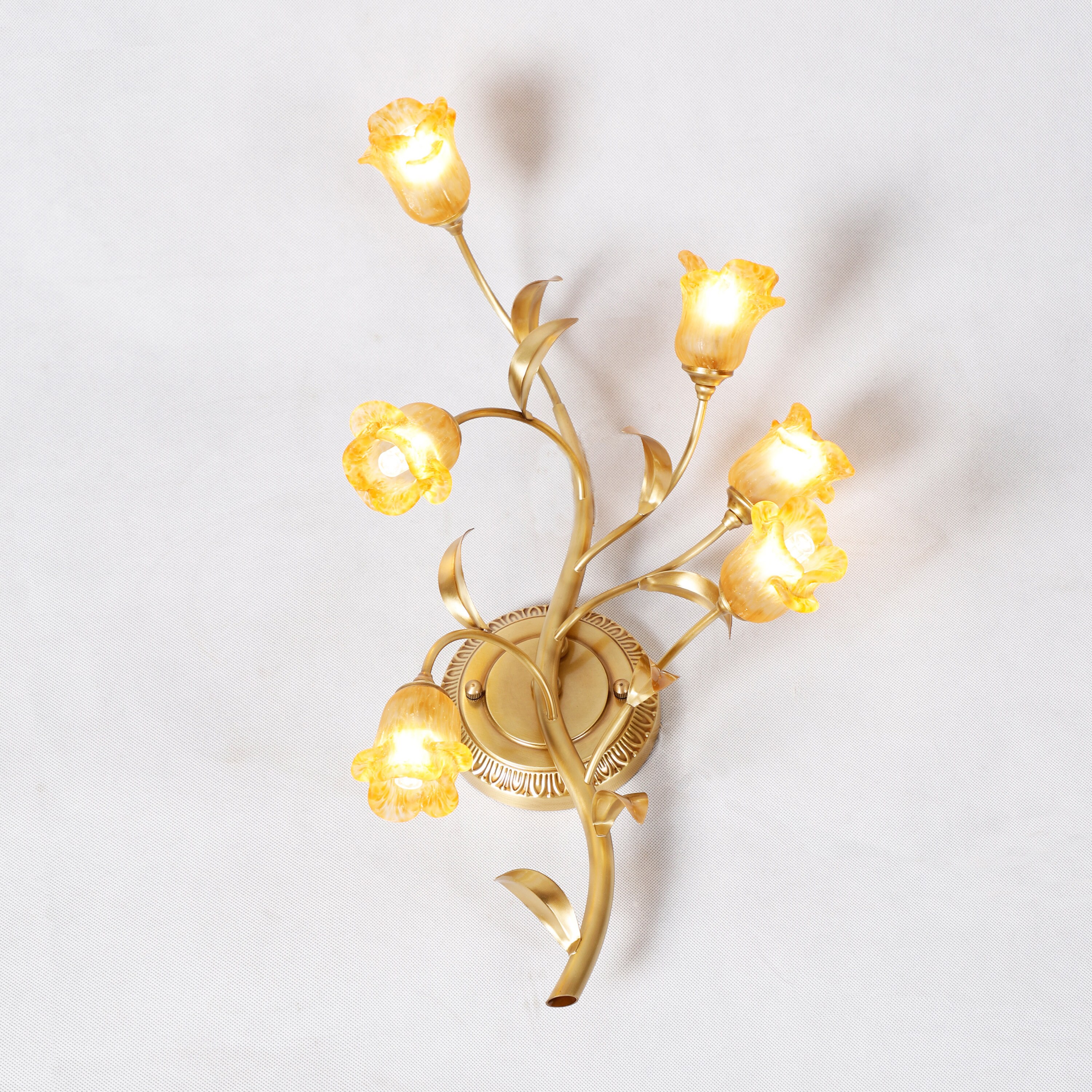 Vintage Brass Wall Sconce Light With Glass Tulip Flower Art Etsy