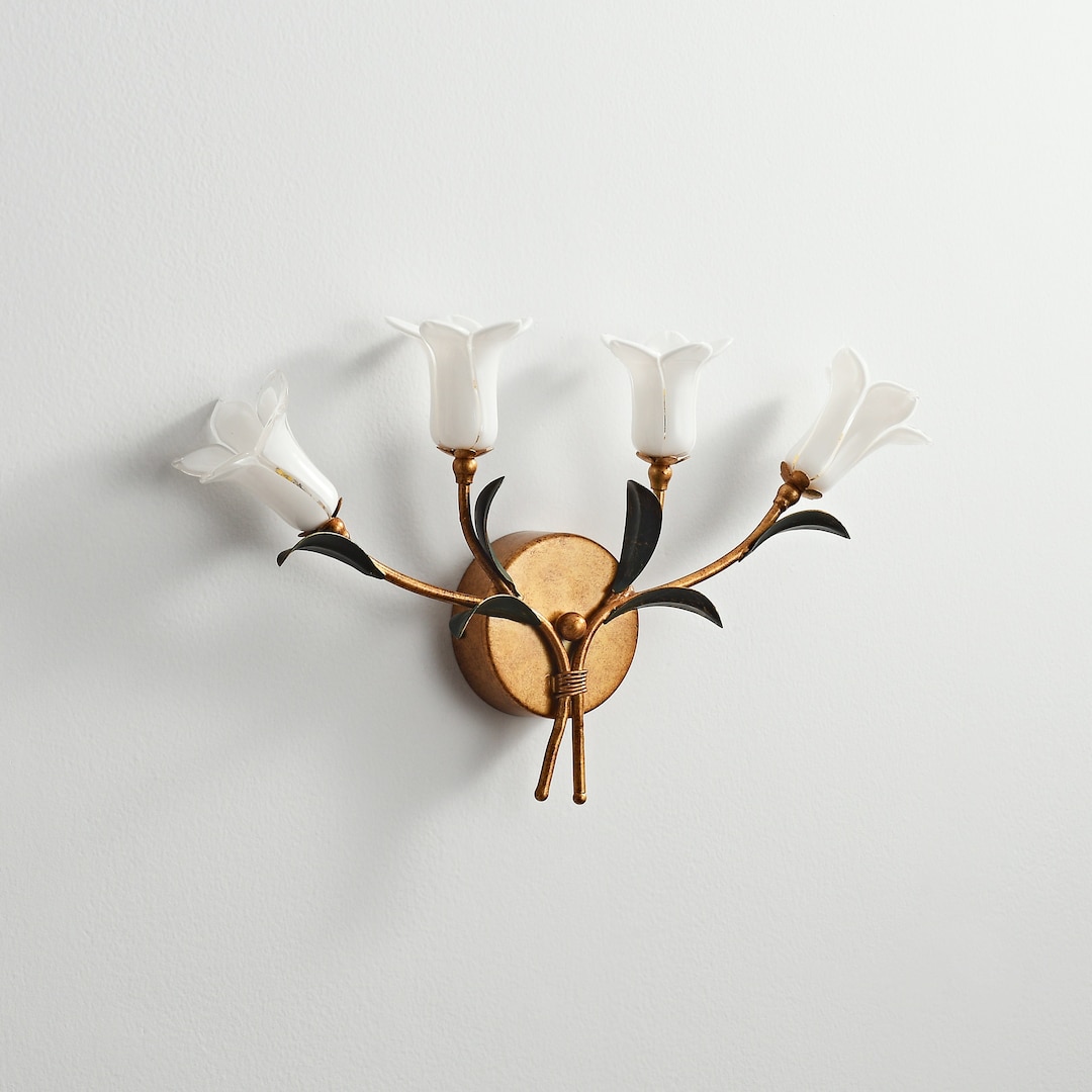 Art Deco Bathroom Vanity Light With White Lily Flower Lamp Etsy