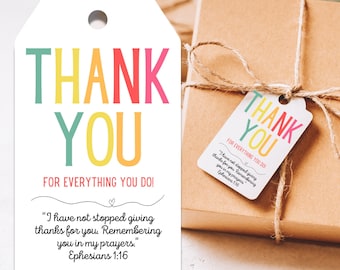 Thank You Gift Tags for Volunteers - Teacher Gift Tags - Volunteer Appreciation - Christian Gift Tags - Bible Verse - Ephesians 1:16