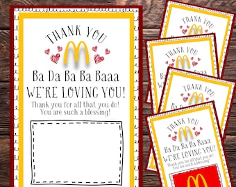 McDonald's Gift Card Holder for Teacher or Volunteer Appreciation