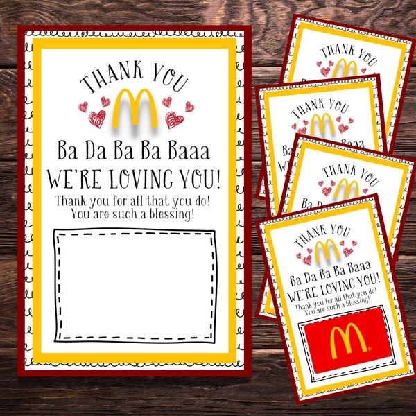 McDonalds Gift Card Holder - Teacher Appreciation Gift - Volunteer Appreciation Gift Idea - Children's Ministry Leader Gift