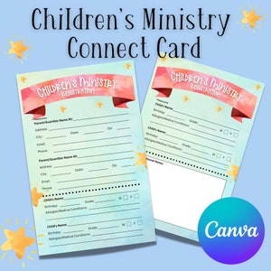 Cartão de conexão do Ministério Infantil, Cartão de registro, Cartão de próximo passo para pais e filhos, Ministério Infantil, Escola dominical, Pastor Infantil