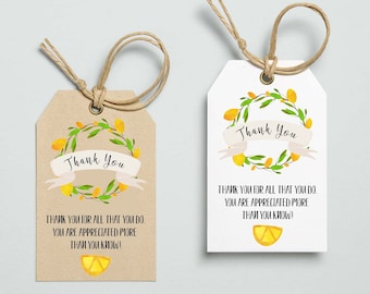 Volunteer Appreciation Lemon Gift Tag - Volunteer thank you - Appreciation tag - Church ministry thank you