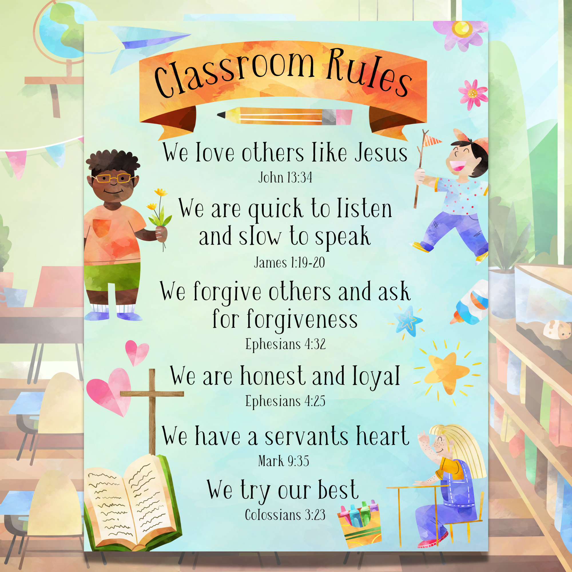 Christian Classroom Rules Class Rules Poster Homeschool - Etsy