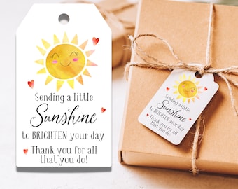 Invio un po' di sole per illuminare la tua giornata! Etichetta regalo, Etichette regalo di ringraziamento, Etichette di apprezzamento per i volontari