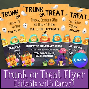 Trunk or Treat Flyer, Trunk or Treat Invitation, Halloween Block Party, Community Poster, Kids Halloween Party, Editable Flyer Template