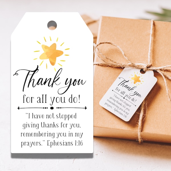 Printable gift tag, Volunteer thank you, Teacher thanks, Christian Bible Verse, Scripture thank you, Childrens Ministry