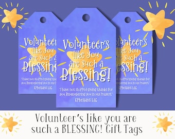 Printable gift tag, Volunteer thank you, Teacher thanks, Christian Bible Verse, Scripture thank you, Star, Volunteers are a BLESSING!