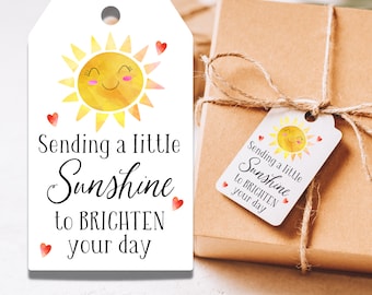 Sending a little sunshine to brighten your day, Printable gift tag, Thinking of you, You are my sunshine, Thank you card