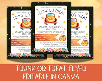 Trunk or Treat Flyer | Editable Canva Template | Church Event Flyer | Fall Festival Flyer | Printable Halloween Invitation | PTO | PTA