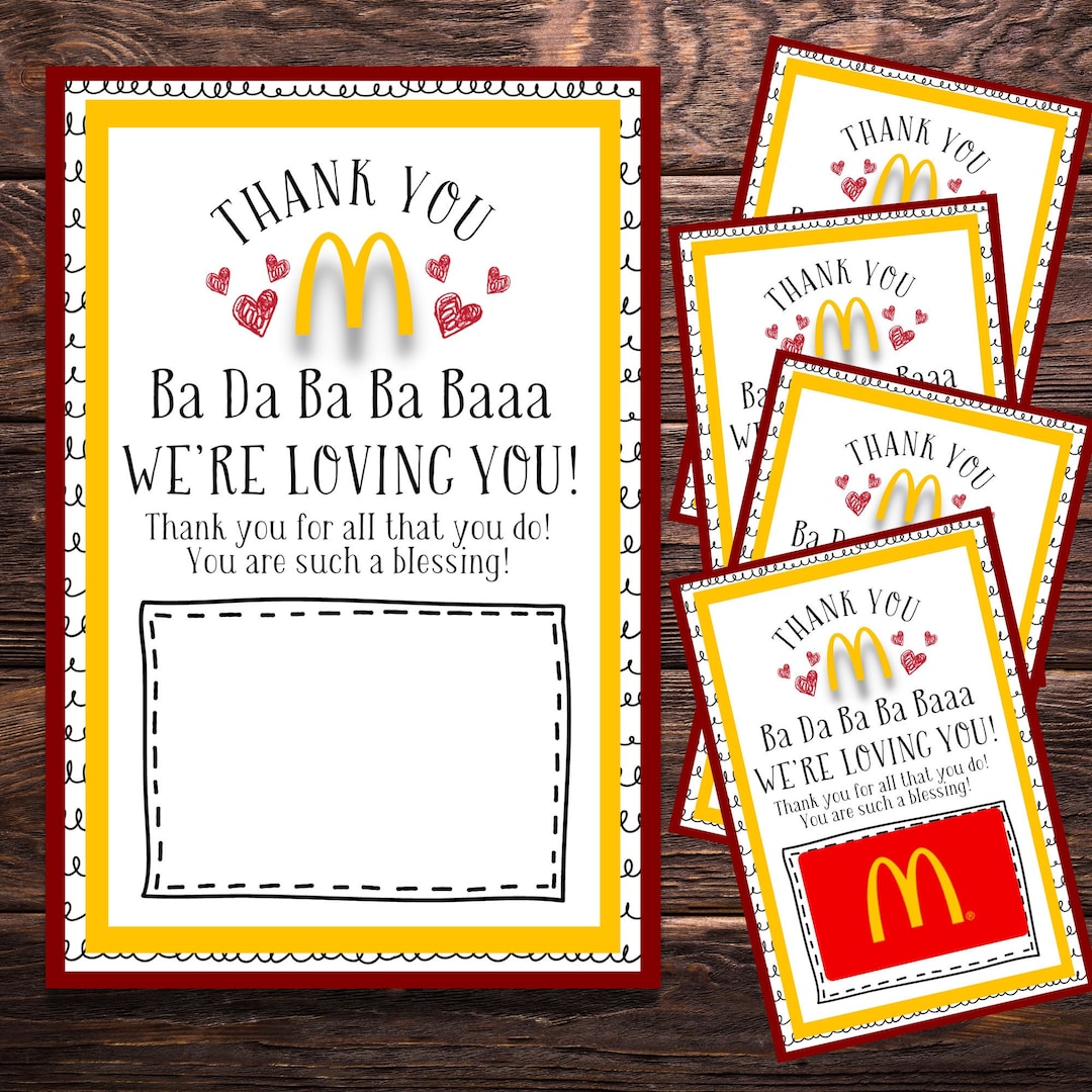 Mcdonalds Gift Card Holder Teacher Appreciation Gift Volunteer