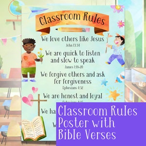 Christian Classroom Rules Poster with Bible Verses for Homeschool, Kids Ministry
