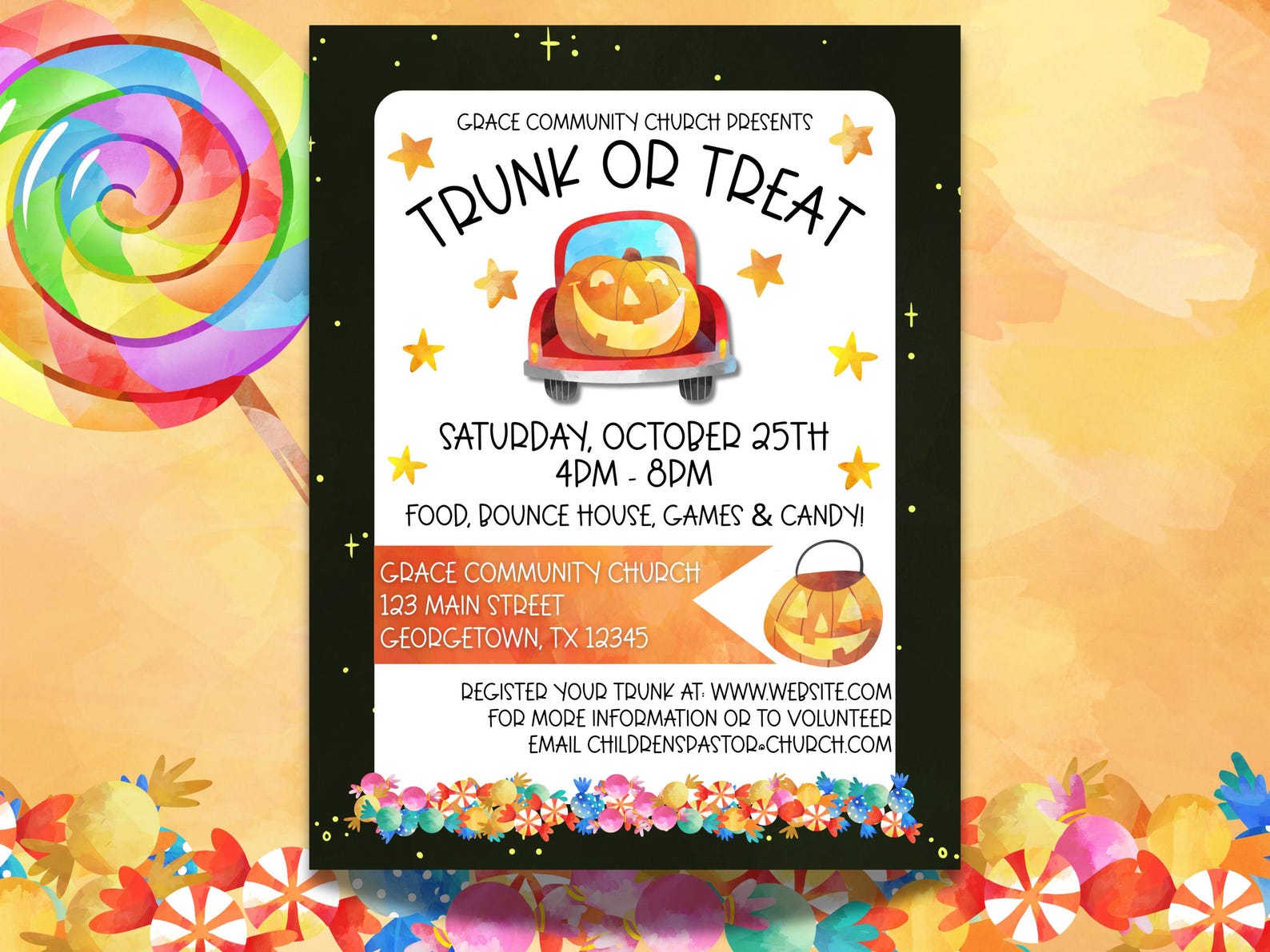 Trunk or Treat Flyer | Editable Canva Template | Church Event Flyer ...
