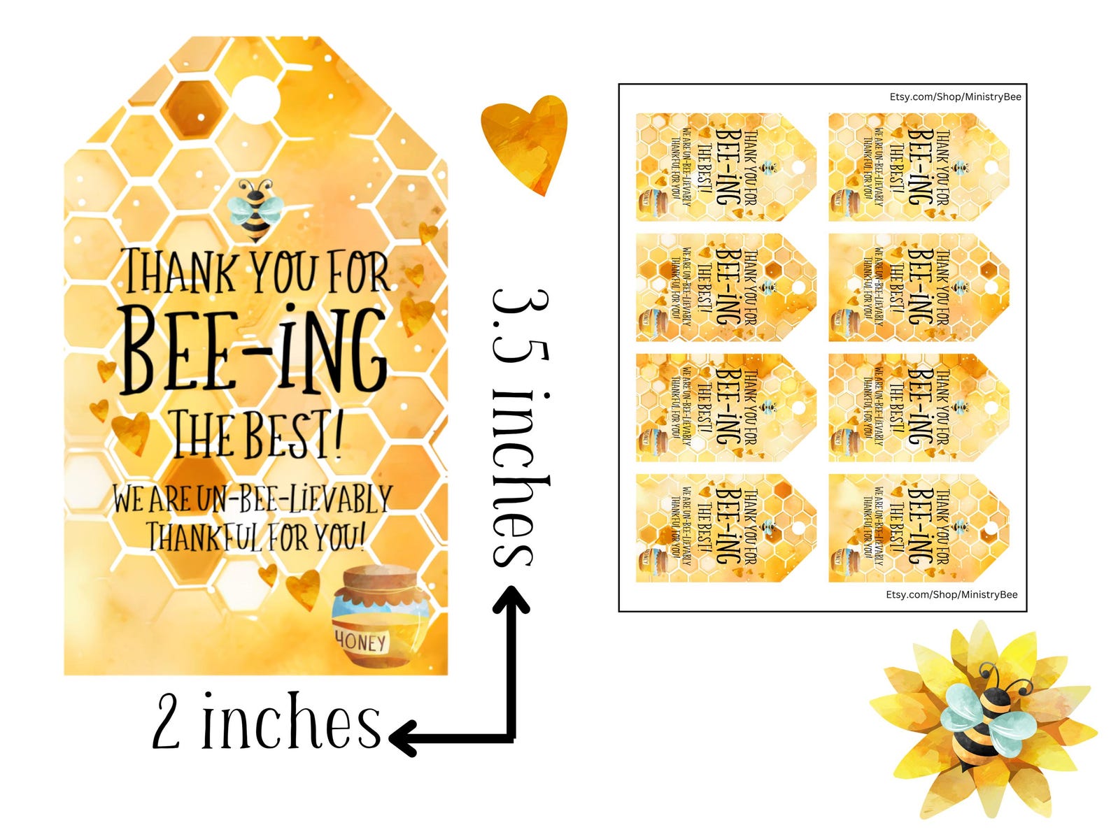 Printable Gift Tag, Volunteer Thank You, Thank You for Bee-ing the BEST ...