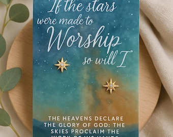 Gold Star Stud Earrings • Christian Gift for Women • “If the Stars Were Made to Worship” Scripture Card • Faith Jewelry • Psalm 19:1