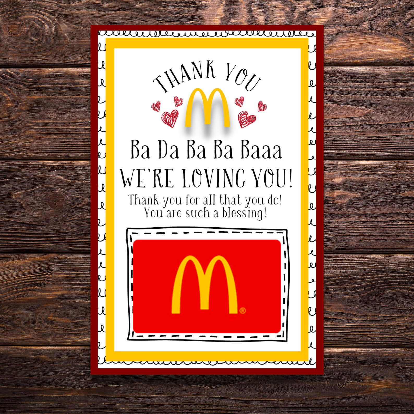 Mcdonalds Gift Card Holder Teacher Appreciation Gift Volunteer ...