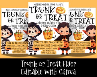 Trunk or Treat Flyer, Trunk or Treat Invitation, Halloween Block Party, Community Outreach, Kids Halloween Party, Editable Flyer Template