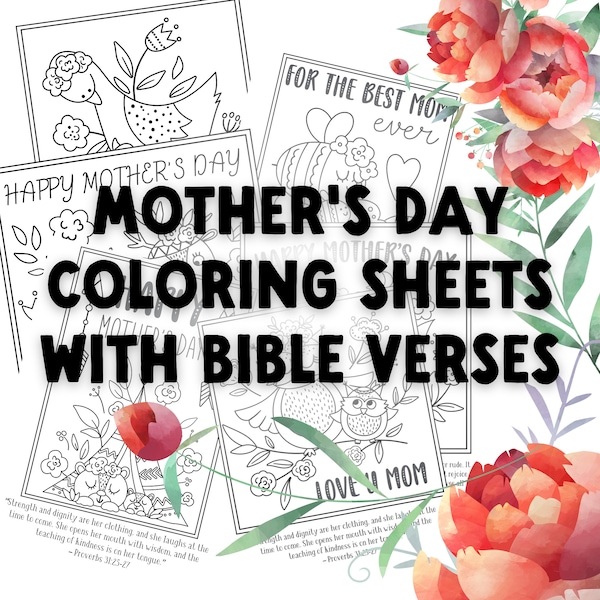 Mother's Day Coloring Pages with Bible Verses, Children's Church, Homeschool, Kids Ministry, Instant Download, Scripture Coloring Sheets