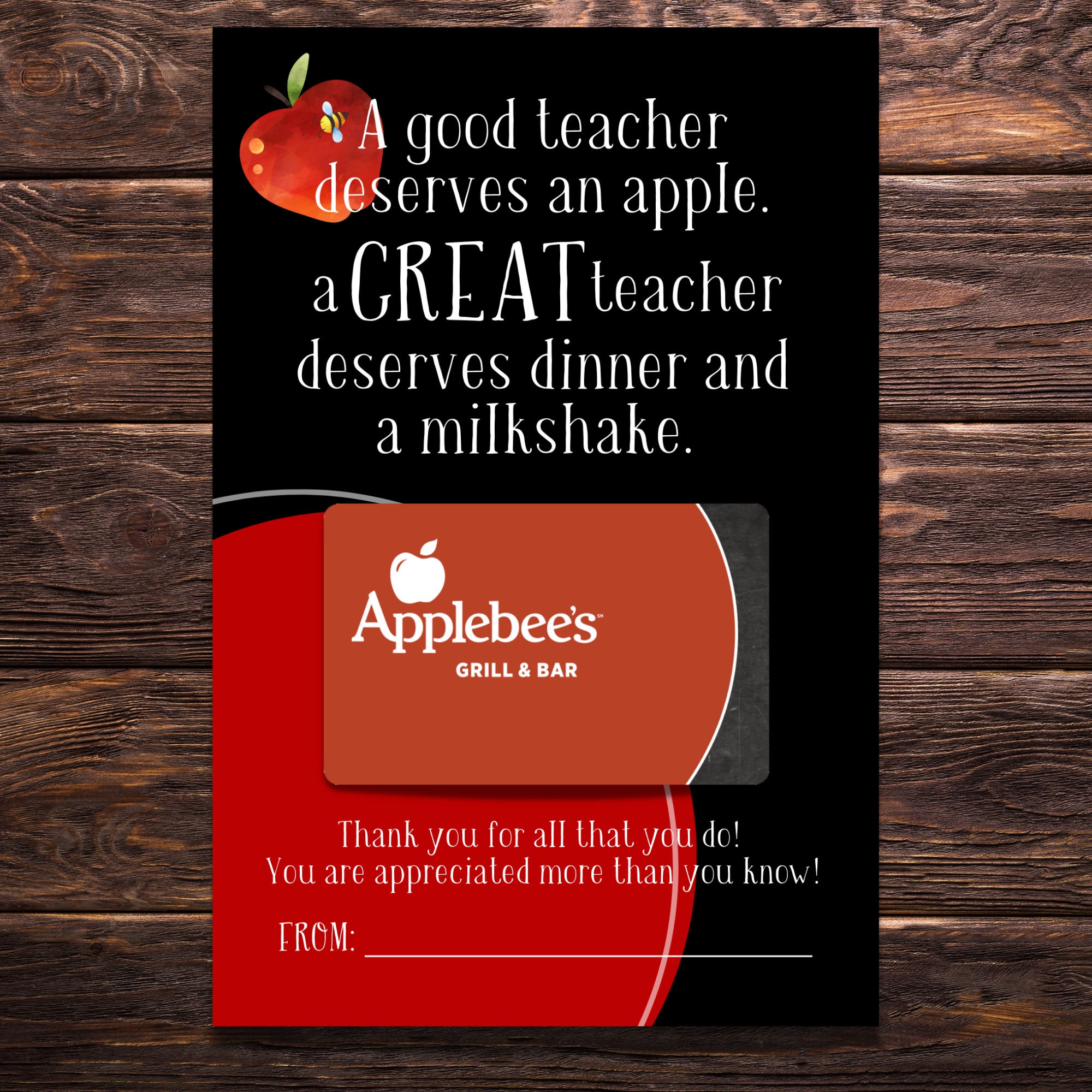 Applebee's Gift Card Holder - Teacher Appreciation Gift - Volunteer ...