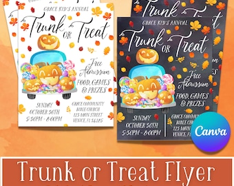 Trunk or Treat Flyer, Trunk or Treat Invitation, Halloween Block Party, Community Outreach, Kids Halloween Party, Editable Flyer Template