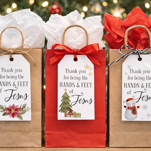 Etiqueta de regalo de Navidad - Gracias por ser las manos y los pies de Jesús - Agradecimiento a los voluntarios - Etiqueta de regalo para maestros - Regalo del ministerio infantil