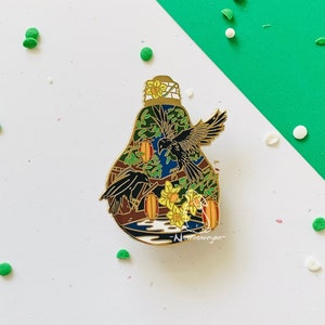 Daffodil Crows Hard Enamel Pin | Nature Lightbulb 2 Series