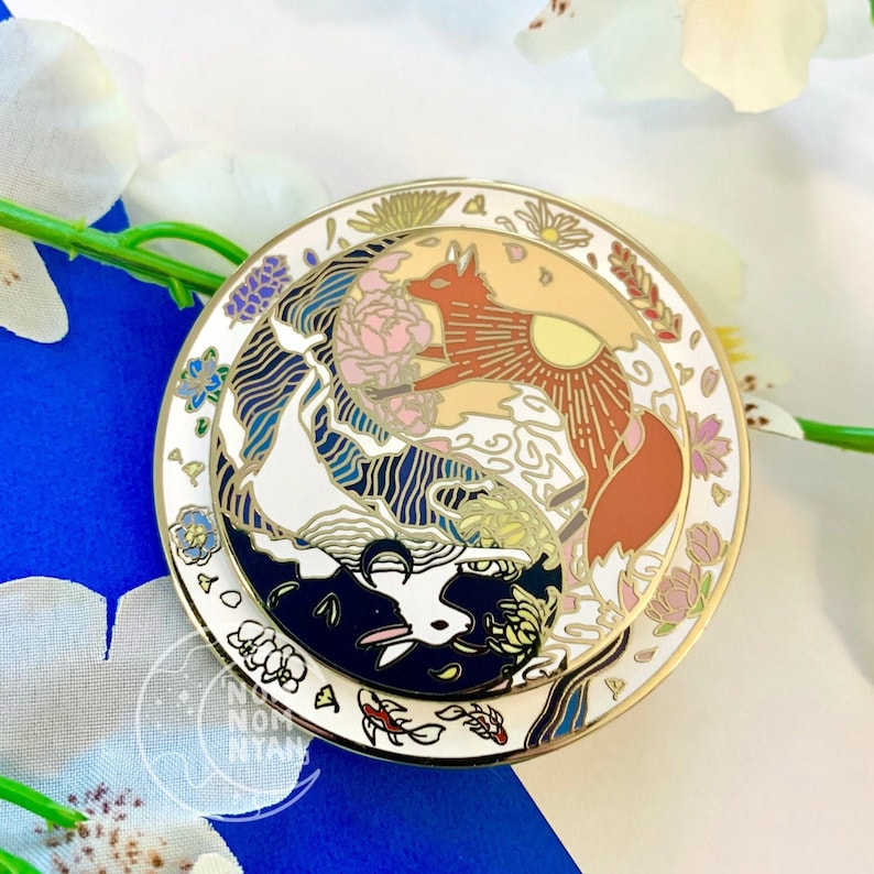 Fox and Rabbit Flower Hard Enamel Pin Spinning Pin Etsy Australia