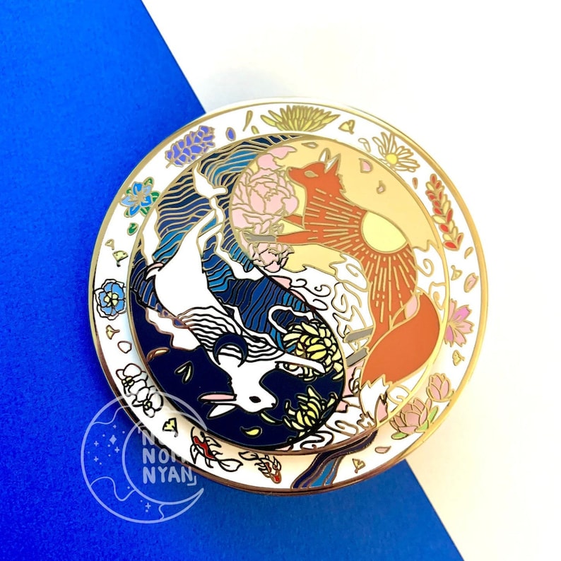 Fox and Rabbit Flower Hard Enamel Pin Spinning Pin Etsy Australia
