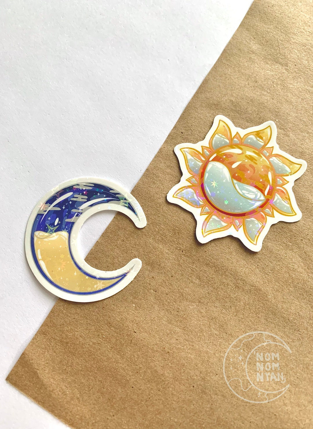 Glass Sun and Moon | Galaxy of Stars Holographic Stickers - Etsy